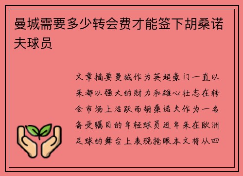 曼城需要多少转会费才能签下胡桑诺夫球员 曼城需要多少转会费才能签下胡桑诺夫球员